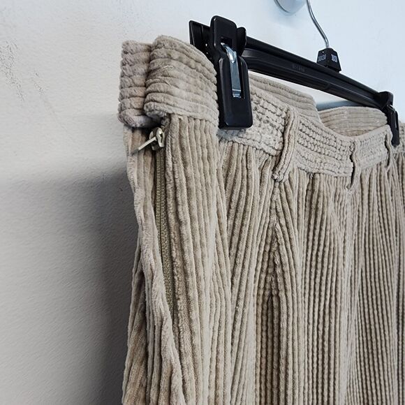 Nordstrom Corduroy Maxi Skirt Size L Tan Back Slit Neutral Grandma Lagenlook - Picture 6 of 14